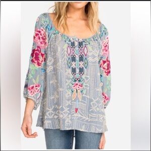 JOHNNY WAS Trista embroidered floral peasant blouse medium $365